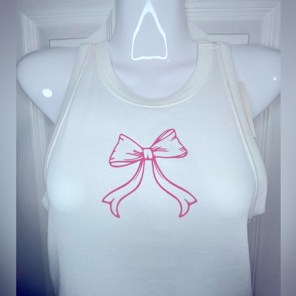 NWT Coquette Pink Bow Ribbed Tank Top - Size M